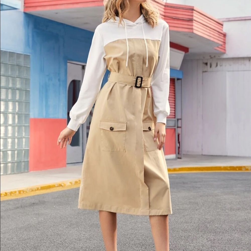 SHEIN tan hoodie dress runs big
